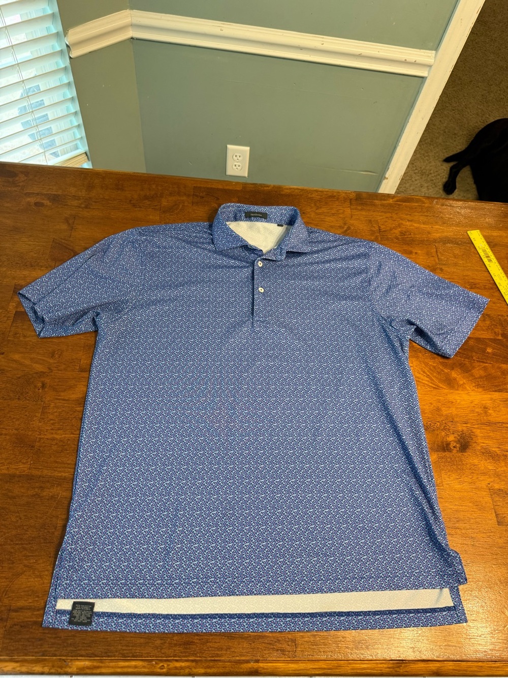 Turtleson Men’s Performance Golf Polo Shirt Blue Geometric Micro Floral Size L